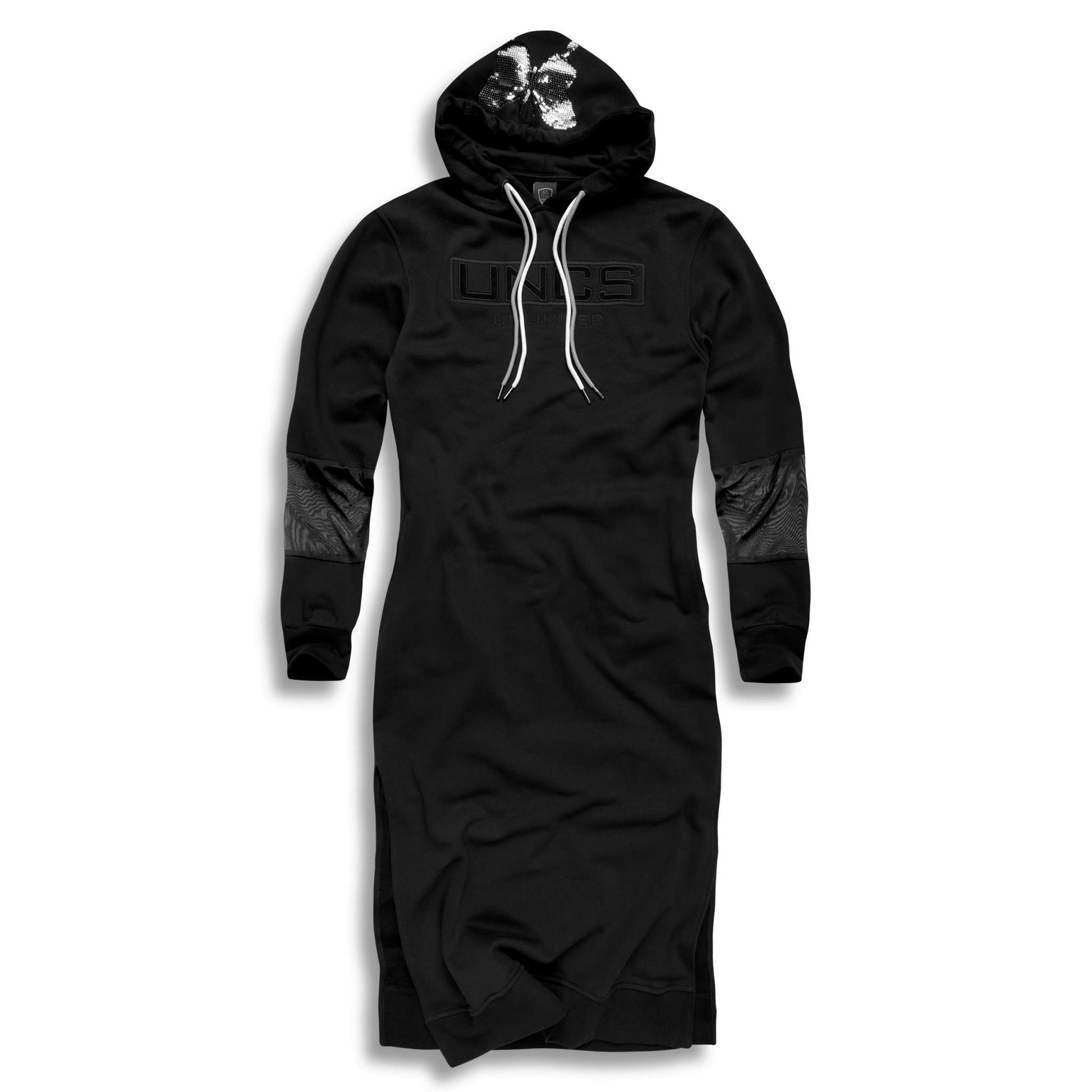 Women's Black Dress with hood and long sleeves