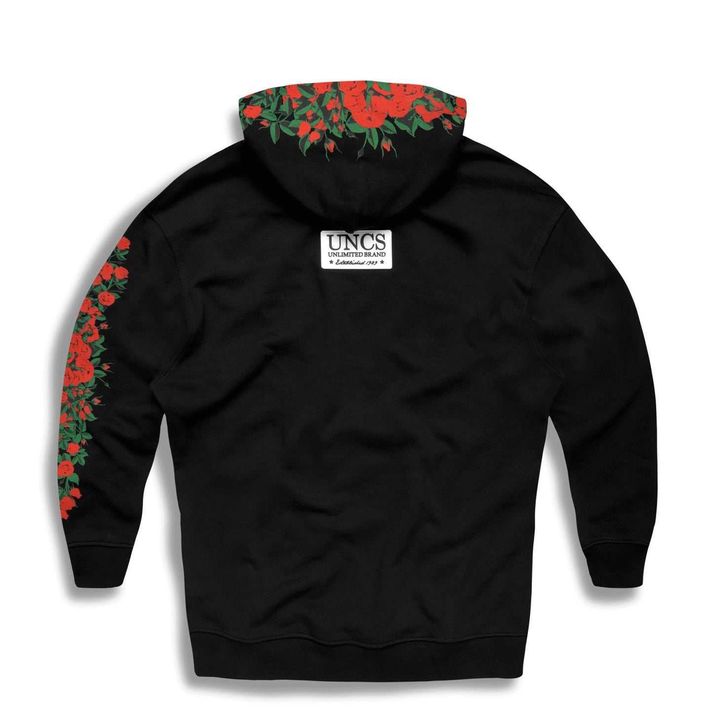 Black UNCS oversize hoodie with roses