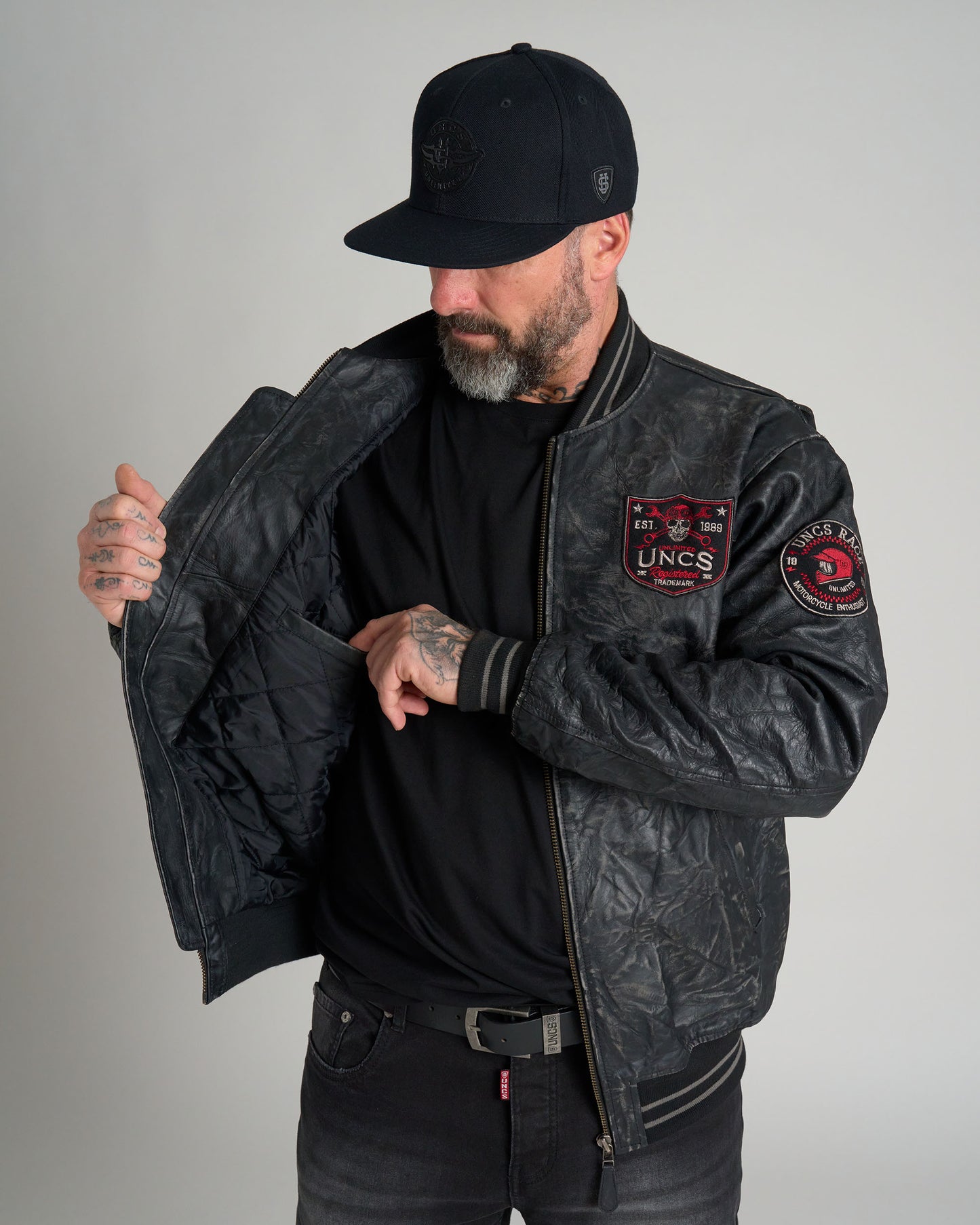 BIKER Men's Leather Jacket BLACK