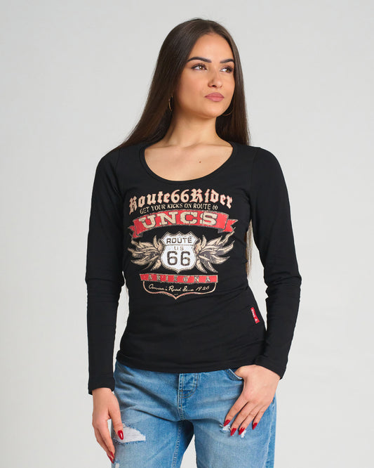 ROUTE 66 LS Women's T-Shirt BLACK