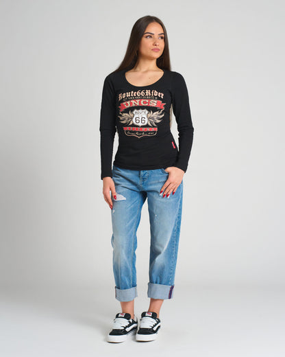 ROUTE 66 LS Women's T-Shirt BLACK